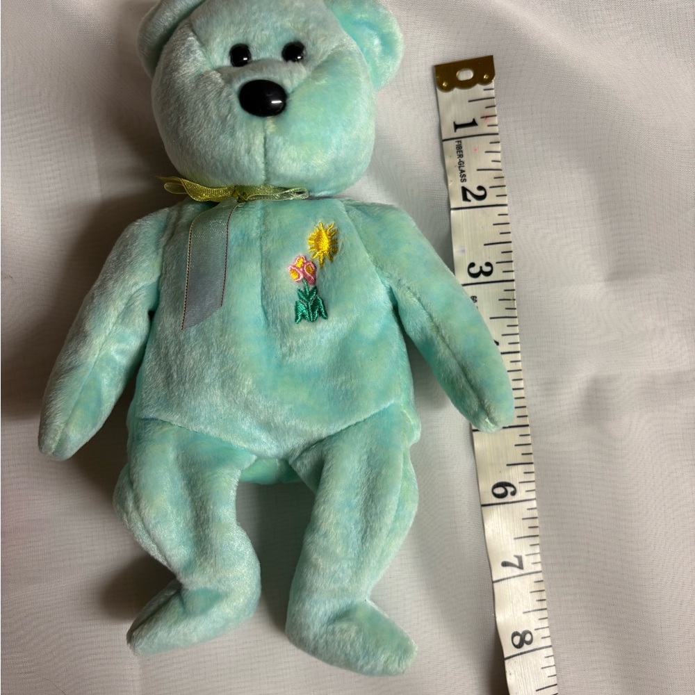 Ty Plush Bear - Light Blue with Yellow Flower Embroidery vintage preowned